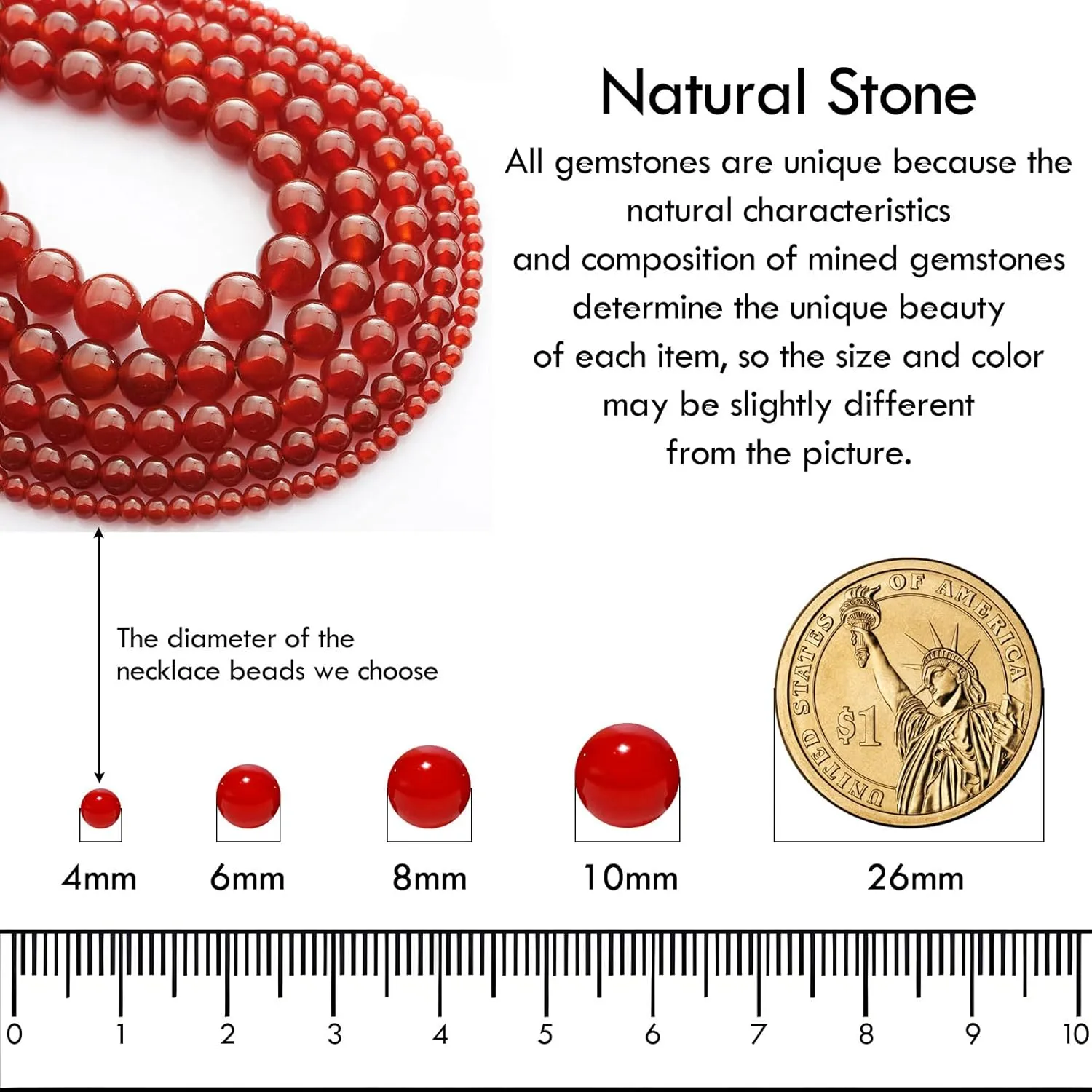 Simple Choker Necklace for Women Real Stone and Crystals Necklaces 4mm Beaded Choker Jewelry Meditation Gift for Women (16" 2")