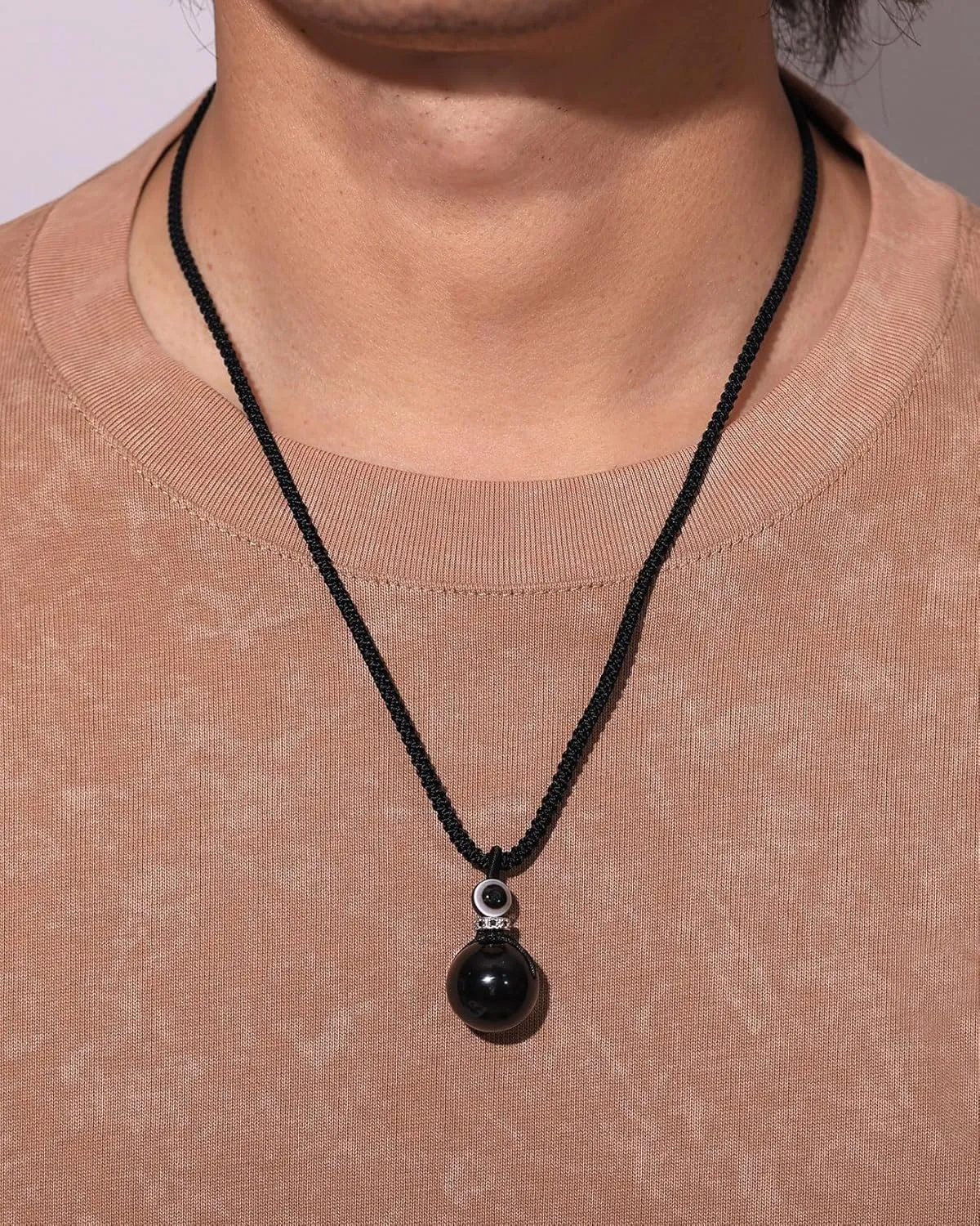 Simple Gems Necklaces for Women Man Spiritual Reiki Protection Stones 18mm Round Pendant Necklace Crystals Adjustable Handmade Evil Eye Jewelry Unisex