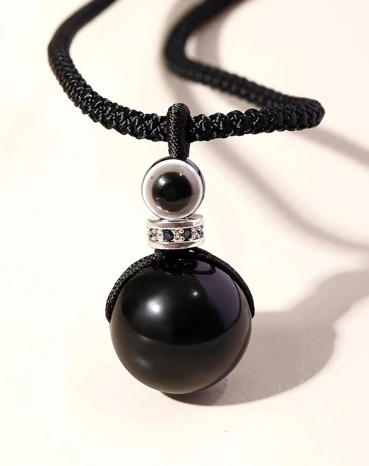 Simple Gems Necklaces for Women Man Spiritual Reiki Protection Stones 18mm Round Pendant Necklace Crystals Adjustable Handmade Evil Eye Jewelry Unisex