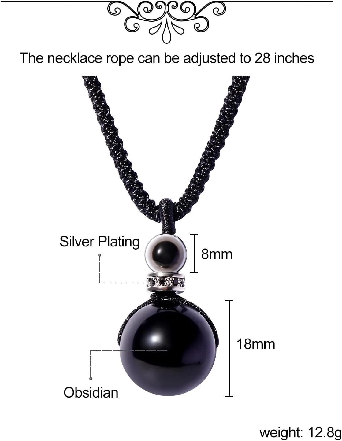 Simple Gems Necklaces for Women Man Spiritual Reiki Protection Stones 18mm Round Pendant Necklace Crystals Adjustable Handmade Evil Eye Jewelry Unisex