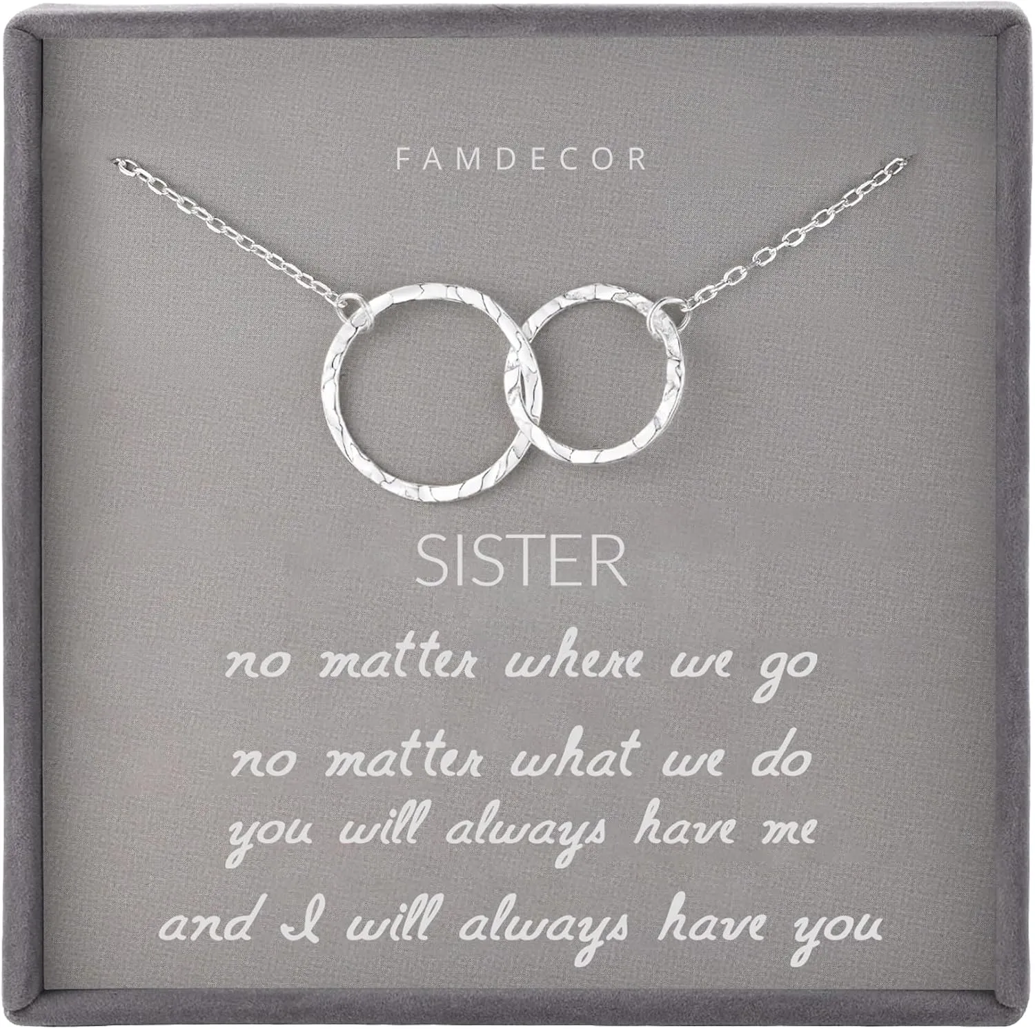 Sister Gifts for Sister Necklaces Sterling Silver Hammered Interlocking Circle Necklace for Sister Birthday Gifts Christmas Holiday Jewelry