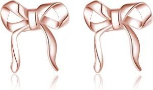 SLUYNZ 925 Sterling Silver Bow Stud Earrings for Women Teens Bow Ribbon Earrings Stud Bowknot Earrings
