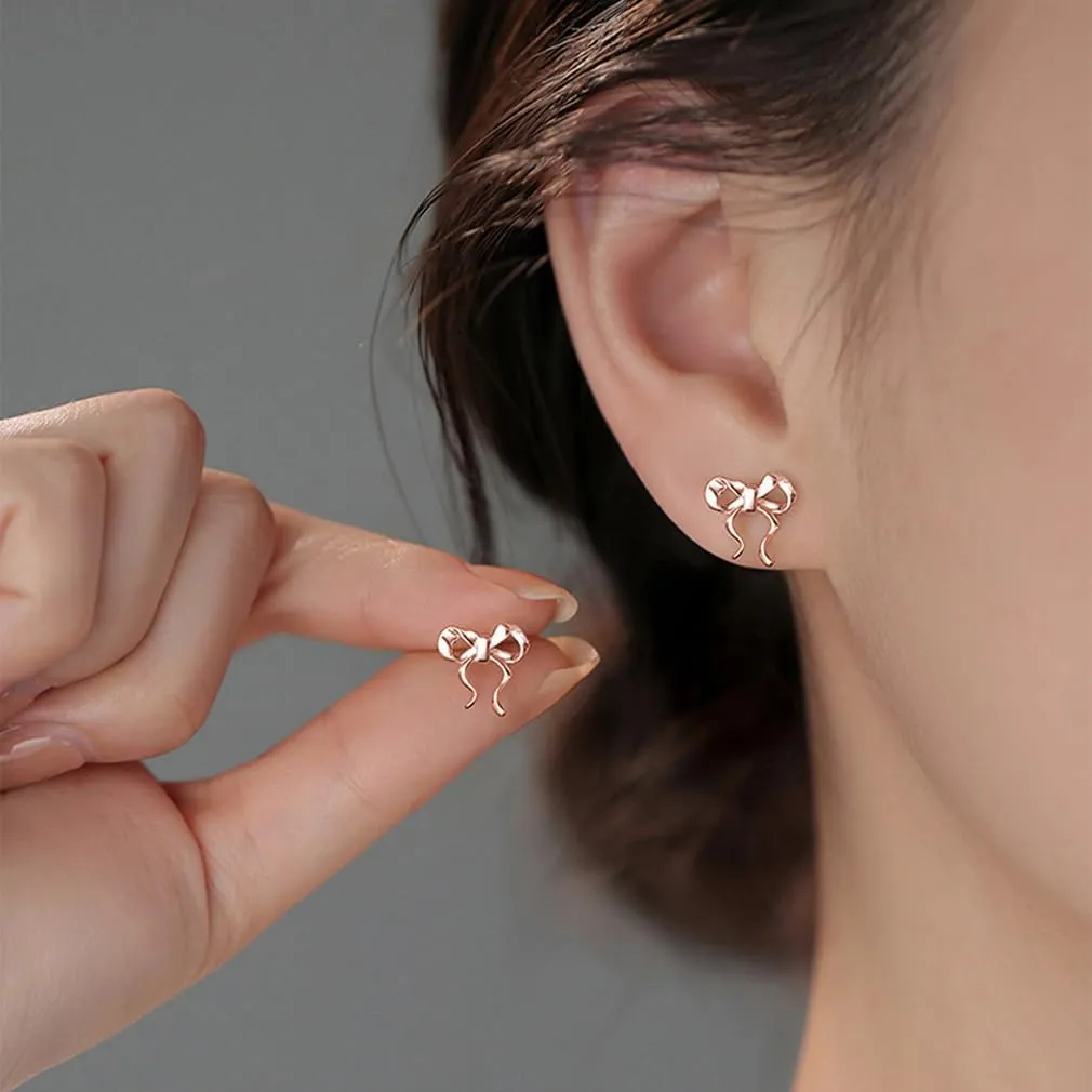 SLUYNZ 925 Sterling Silver Bow Stud Earrings for Women Teens Bow Ribbon Earrings Stud Bowknot Earrings