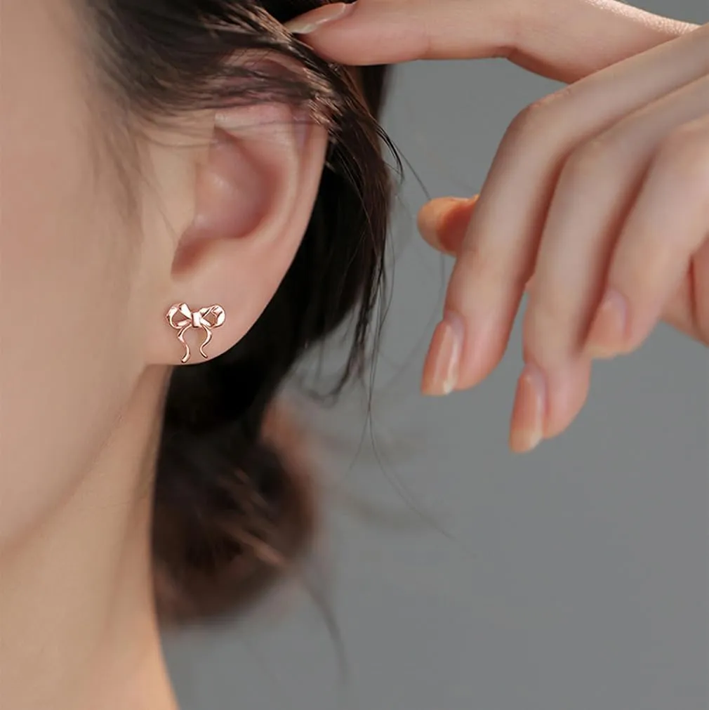 SLUYNZ 925 Sterling Silver Bow Stud Earrings for Women Teens Bow Ribbon Earrings Stud Bowknot Earrings