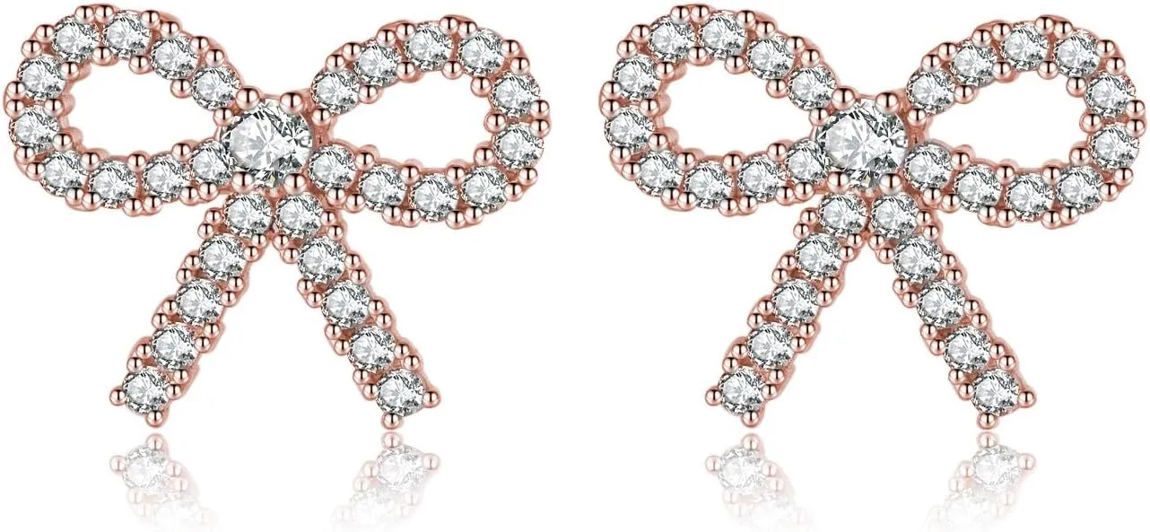 SLUYNZ Solid 925 Sterling Silver 1.7CM Bow Stud Earrings for Women Teens Sparkling CZ Bowknot Earrings Stud