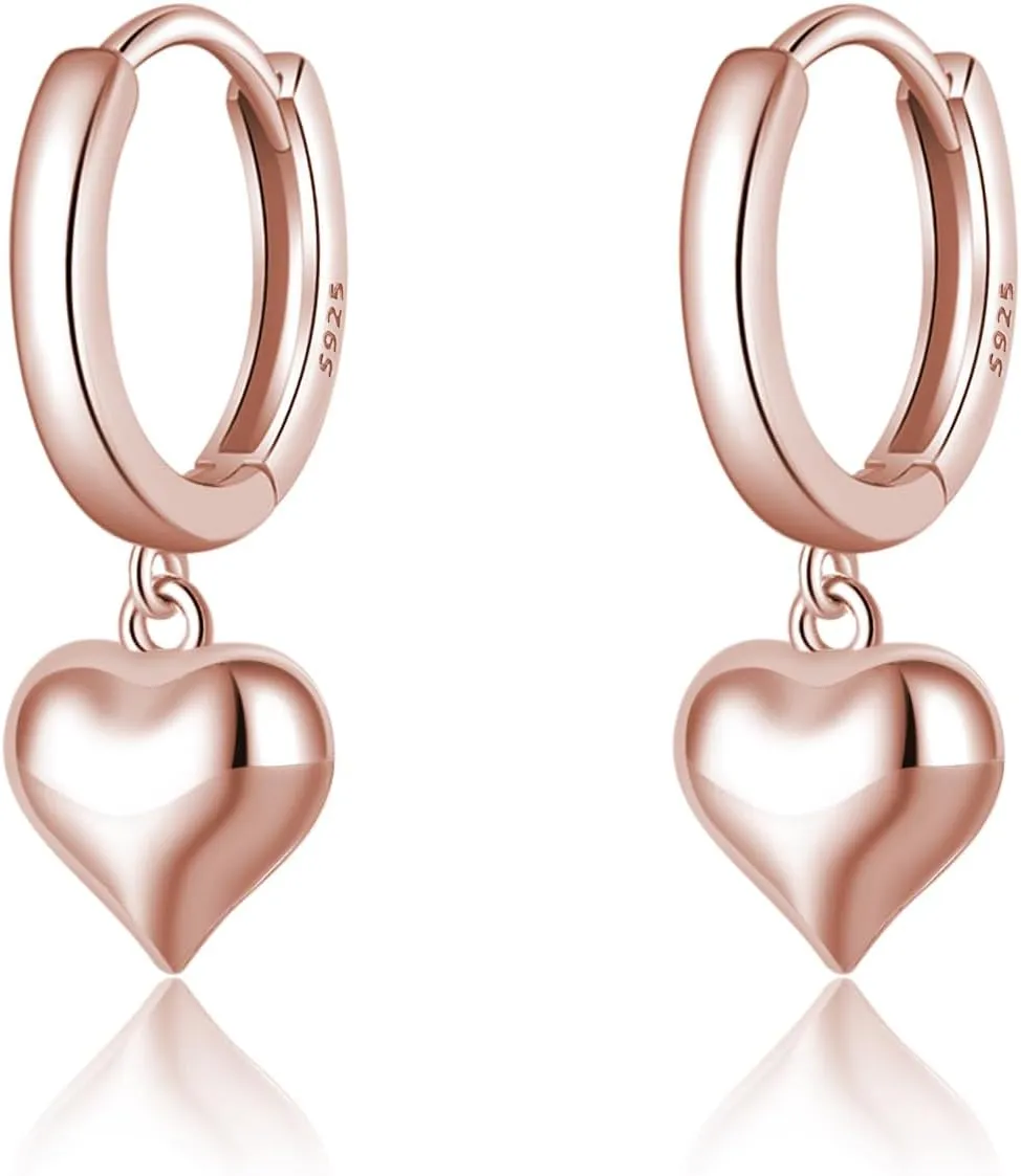SLUYNZ Solid 925 Sterling Silver 8MM Fat Heart Hoop Earrings for Women Teens Sweet Love Hoop Earrings Huggie