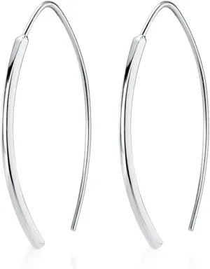 SLUYNZ Solid 925 Sterling Silver Bar Dangle Earrings for Women Teens Dangle Earrings Wire Threader Earrings Open Hoop Earrings