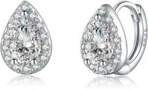 SLUYNZ Solid 925 Sterling Silver CZ Teardrop Hoop Earrings for Women Teens Waterdrop Hoop Earrings Huggie
