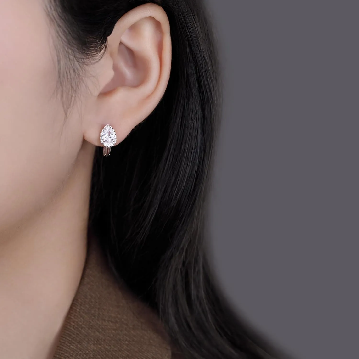 SLUYNZ Solid 925 Sterling Silver CZ Teardrop Hoop Earrings for Women Teens Waterdrop Hoop Earrings Huggie
