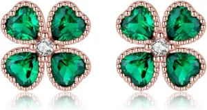 SLUYNZ Solid 925 Sterling Silver Green Clover Earrings Stud for Women Teens Love CZ Clover Stud Earrings for Spring Summer