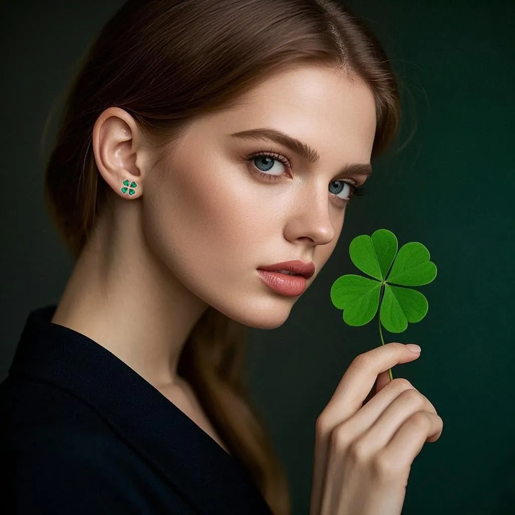 SLUYNZ Solid 925 Sterling Silver Green Clover Earrings Stud for Women Teens Love CZ Clover Stud Earrings for Spring Summer