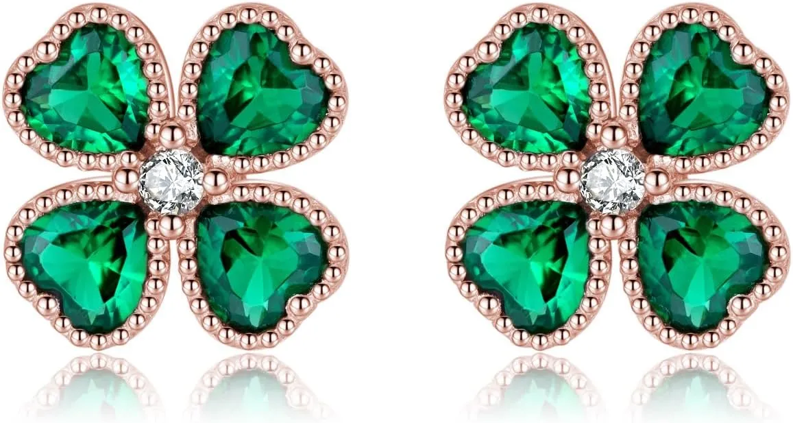 SLUYNZ Solid 925 Sterling Silver Green Clover Earrings Stud for Women Teens Love CZ Clover Stud Earrings for Spring Summer