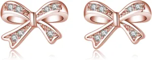 SLUYNZ Solid 925 Sterling Silver Tiny Bow Earrings Stud for Women Teens CZ Bowknot Stud Earrings