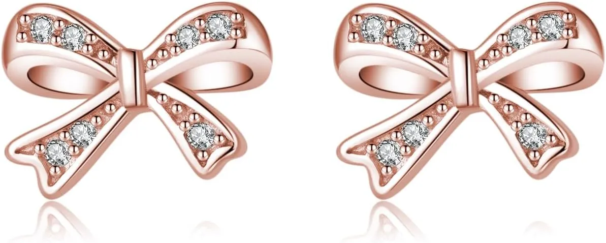 SLUYNZ Solid 925 Sterling Silver Tiny Bow Earrings Stud for Women Teens CZ Bowknot Stud Earrings