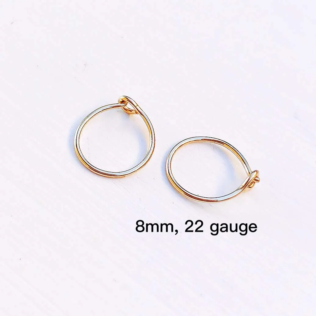 Small 8mm Gold Hoop Earrings for Cartilage Women, 14K Yellow Gold Filled Handmade Tiny Thin Huggie Hoops