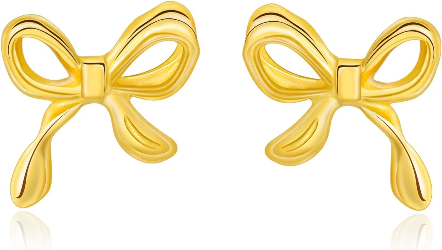 Small Bow Earrings for Women Cute Silver Gold Stud Earrings Simple Minimalist Small Dainty Earrings