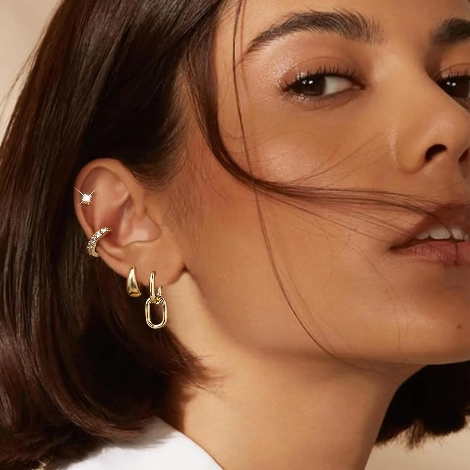 Small Gold Hoop Earrings Set for Women, 14K Gold Plated Lightweight Earrings Sets for Multiple Piercing, Hypoallergenic Huggie Gold Hoops Earrings for Women Jewelry