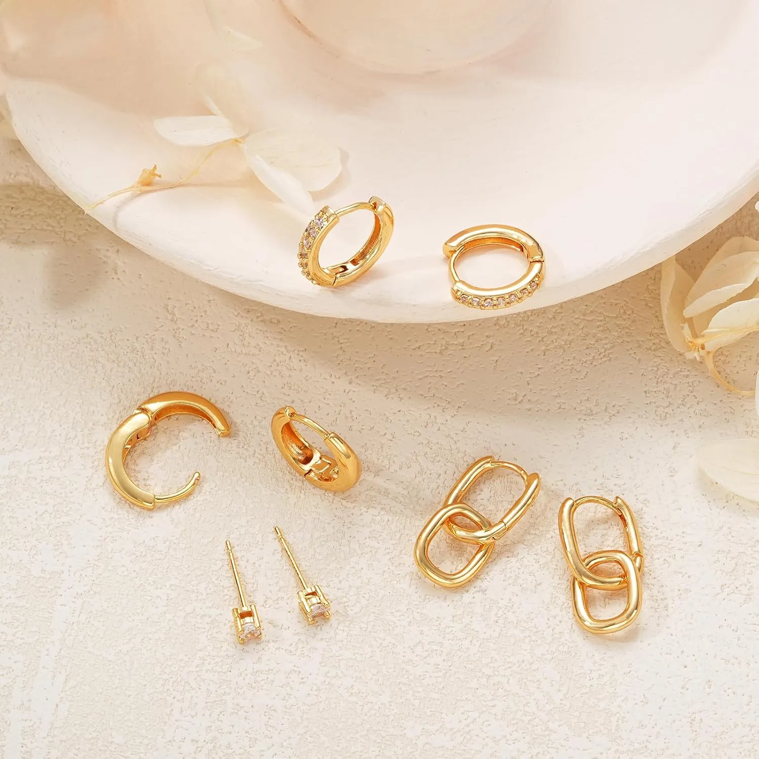 Small Gold Hoop Earrings Set for Women, 14K Gold Plated Lightweight Earrings Sets for Multiple Piercing, Hypoallergenic Huggie Gold Hoops Earrings for Women Jewelry