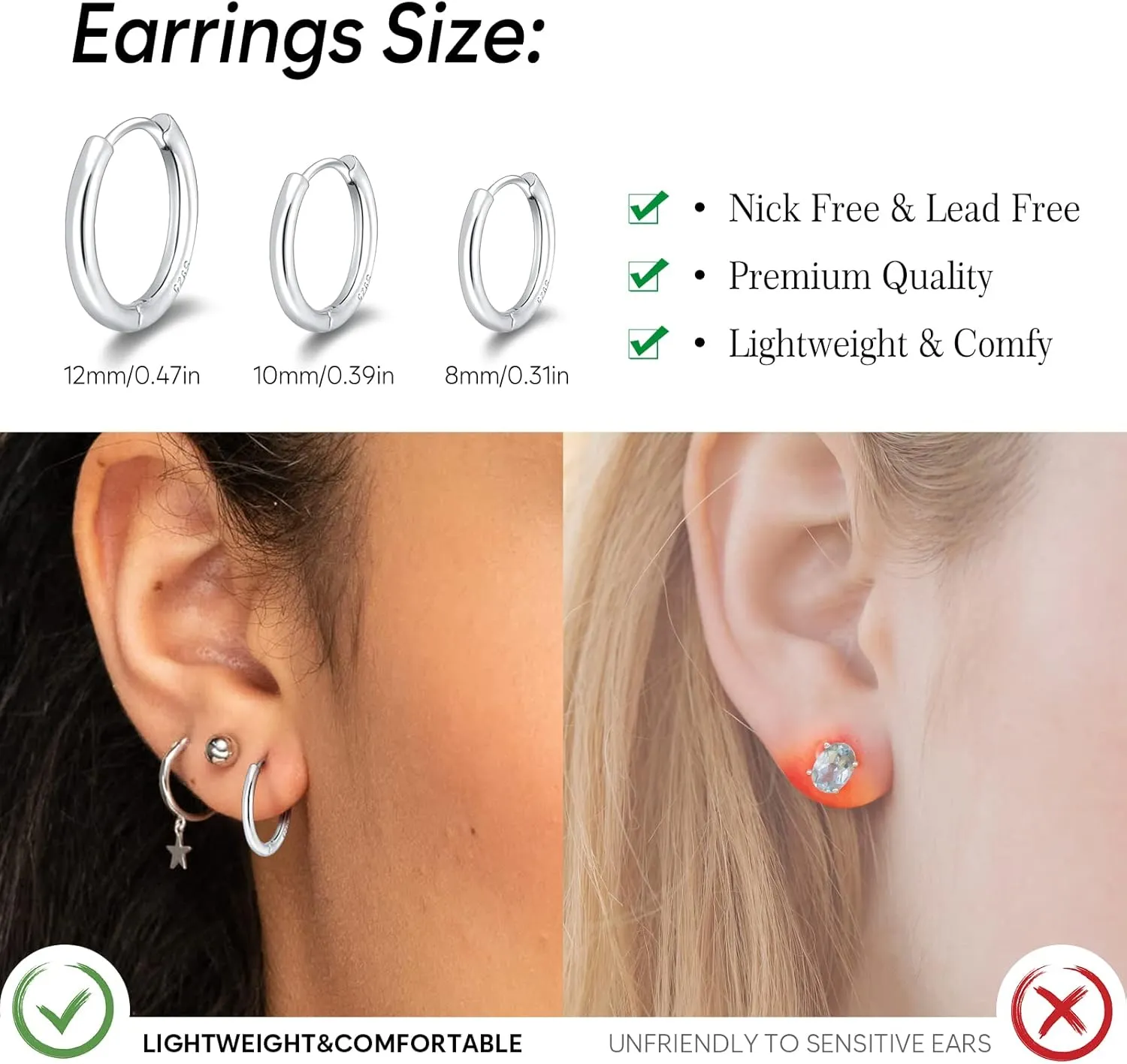 Small Gold Huggie Hoop Earrings Set for Women 14K Real Gold Plated Hypoallergenic Lightweight Earrings for Sensitive Ears Everyday Earrings Sets for Multiple Piercing Cartilage Hoop Earrings Stack Jewelry