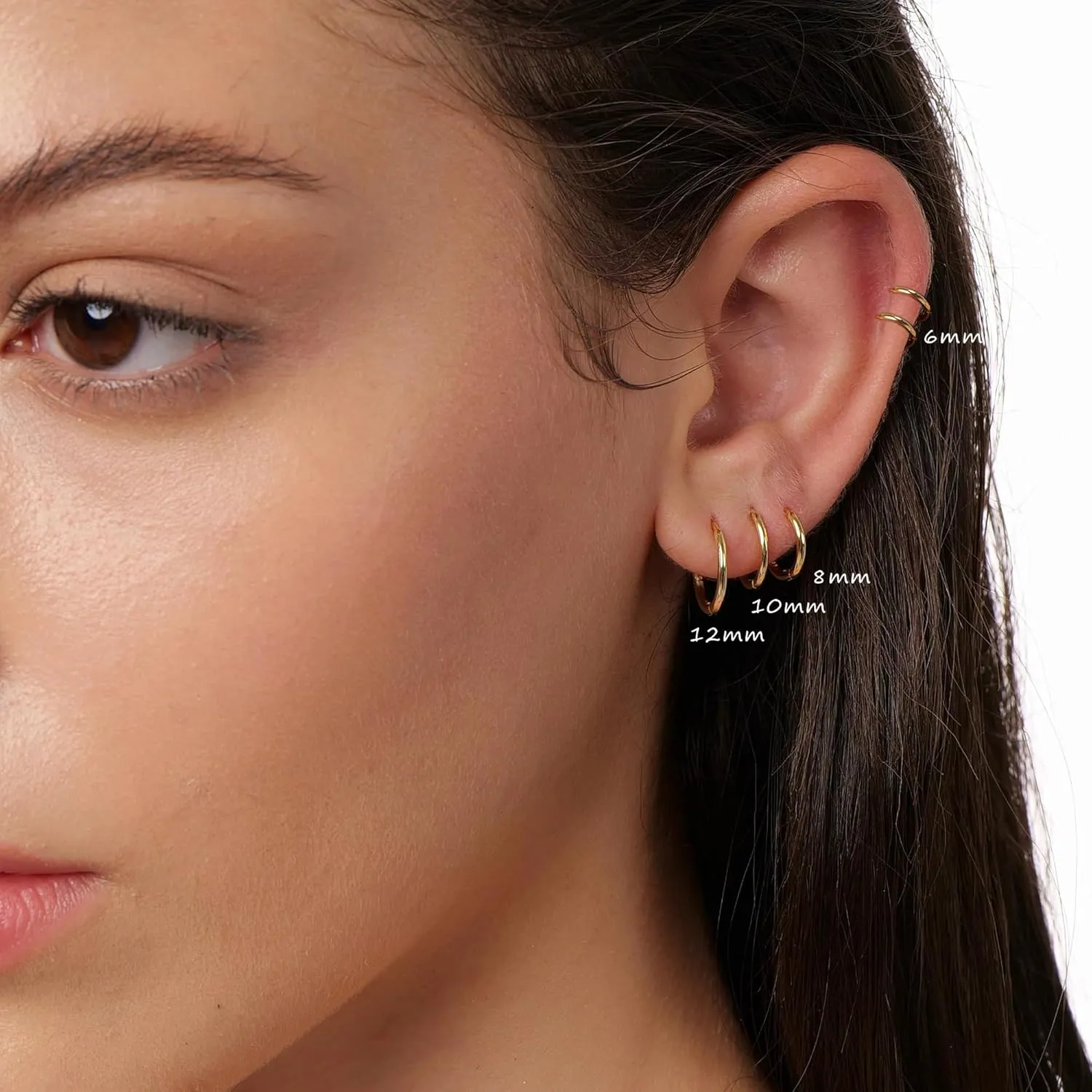Small Hoop Earrings for Women Men 14k Real Gold Plated Huggie Hoop Earrings for Cartilage Helix Hypoallergenic Surgical Stainless Steel Earrings 6/8/10/12mm Thin Gold Hoops Set for Girls (1.6mm)