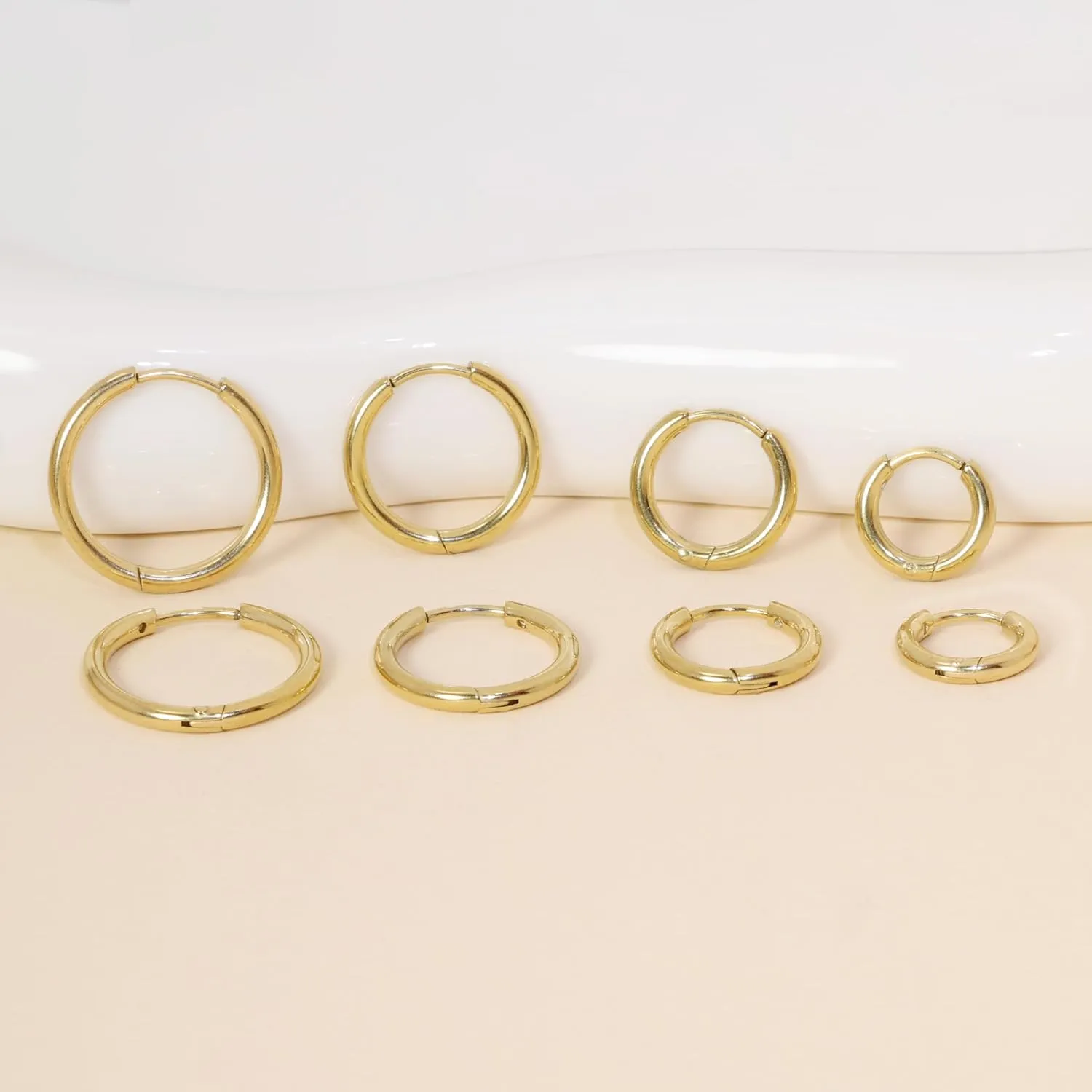 Small Hoop Earrings for Women Men 14k Real Gold Plated Huggie Hoop Earrings for Cartilage Helix Hypoallergenic Surgical Stainless Steel Earrings 6/8/10/12mm Thin Gold Hoops Set for Girls (1.6mm)