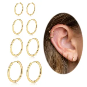 Small Hoop Earrings for Women Men 14k Real Gold Plated Huggie Hoop Earrings for Cartilage Helix Hypoallergenic Surgical Stainless Steel Earrings 6/8/10/12mm Thin Gold Hoops Set for Girls (1.6mm)