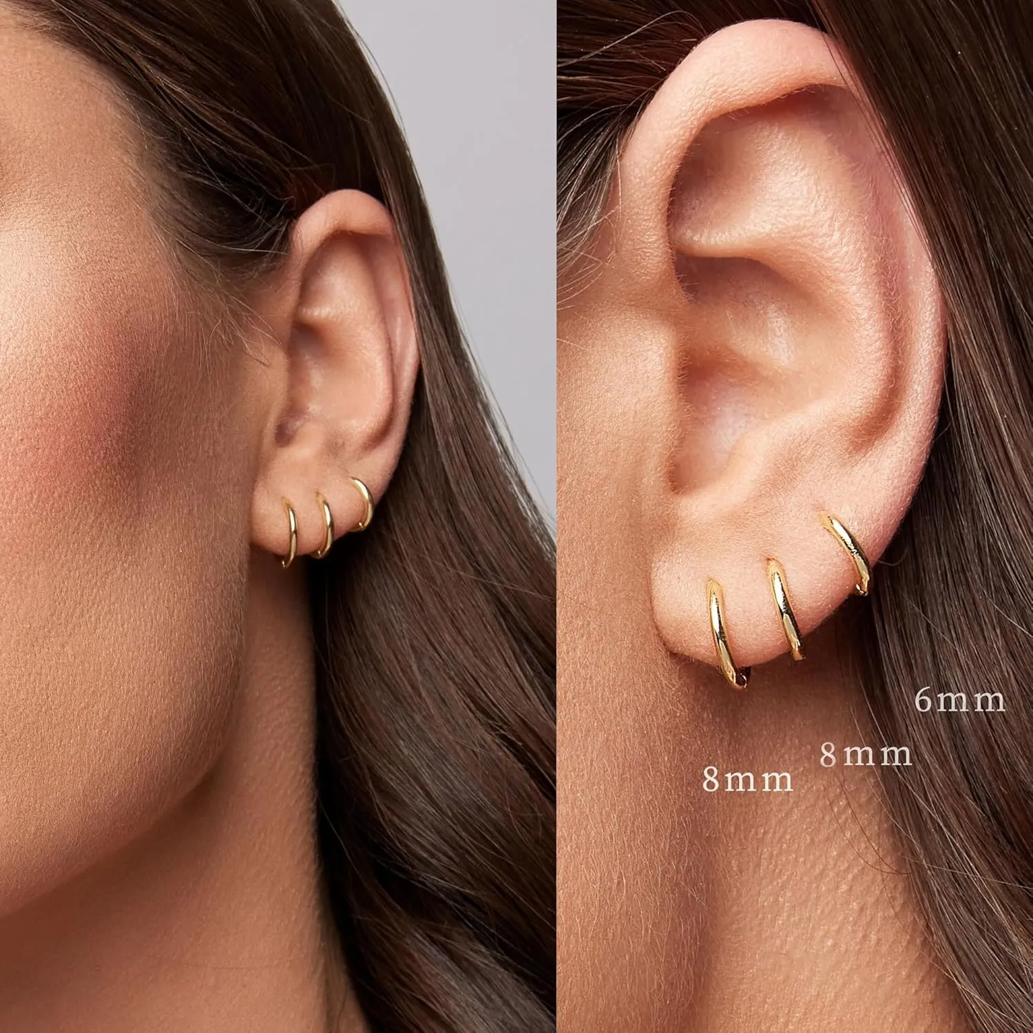 Small Hoop Earrings for Women Men 14k Real Gold Plated Huggie Hoop Earrings for Cartilage Helix Hypoallergenic Surgical Stainless Steel Earrings 6/8/10/12mm Thin Gold Hoops Set for Girls (1.6mm)
