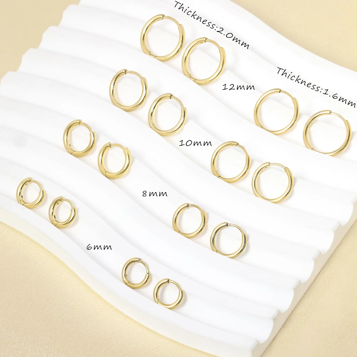 Small Hoop Earrings for Women Men 14k Real Gold Plated Huggie Hoop Earrings for Cartilage Helix Hypoallergenic Surgical Stainless Steel Earrings 6/8/10/12mm Thin Gold Hoops Set for Girls (1.6mm)