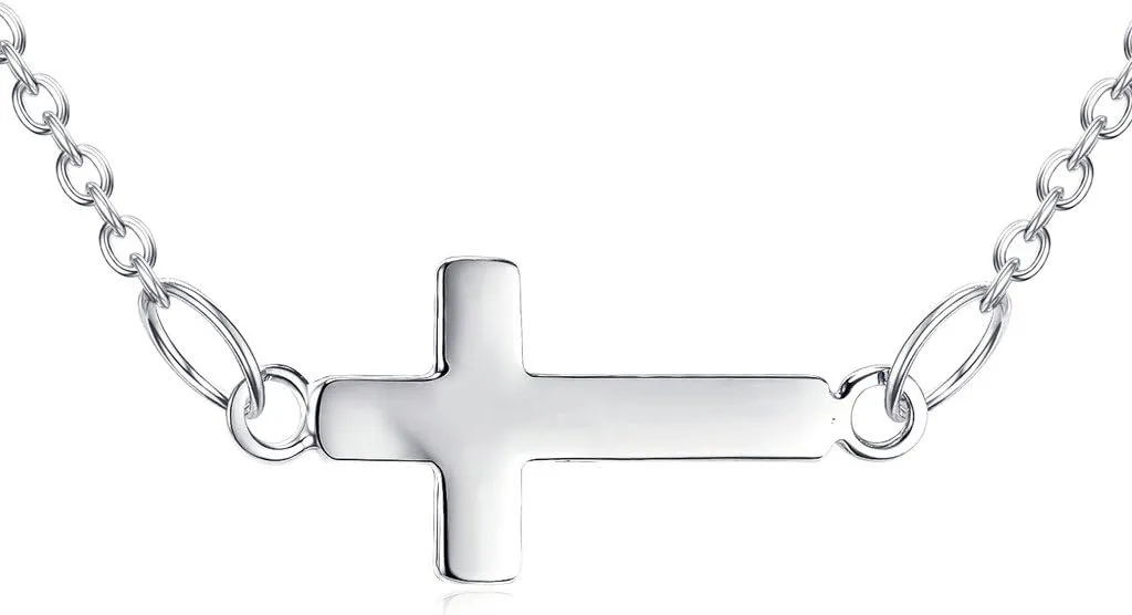 Small Sideways Cross Necklace 925 Sterling Silver