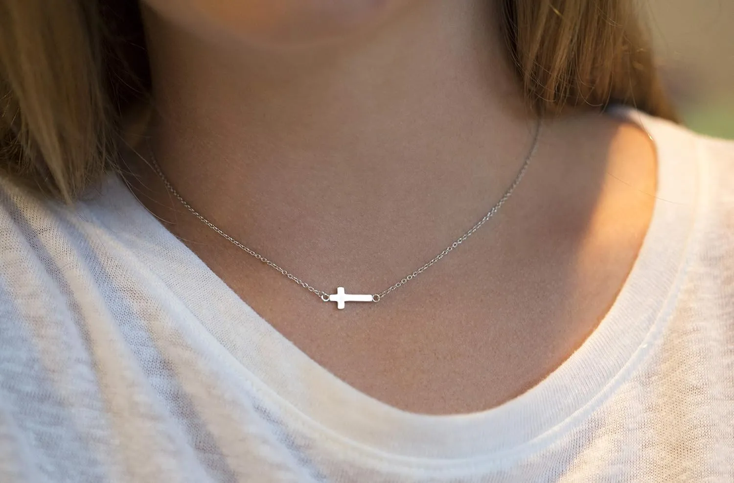Small Sideways Cross Necklace 925 Sterling Silver