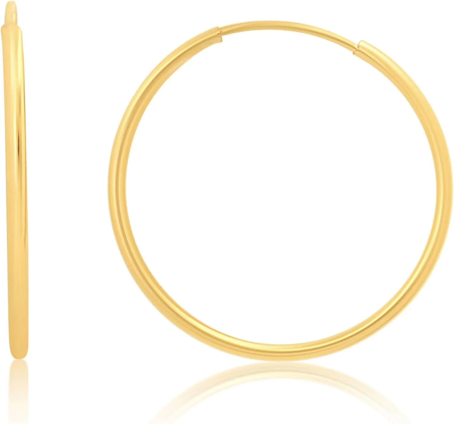 Solid 14k Gold Hoop Earrings for Women | 1mm Tube Yellow Gold Hoop Earrings 14k Real Gold | Flex Continuous Hoop Gold Earrings