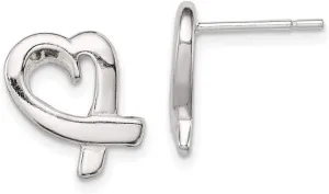 Solid Real 925 Sterling Silver Heart Studs Earrings - 14mm x 9mm