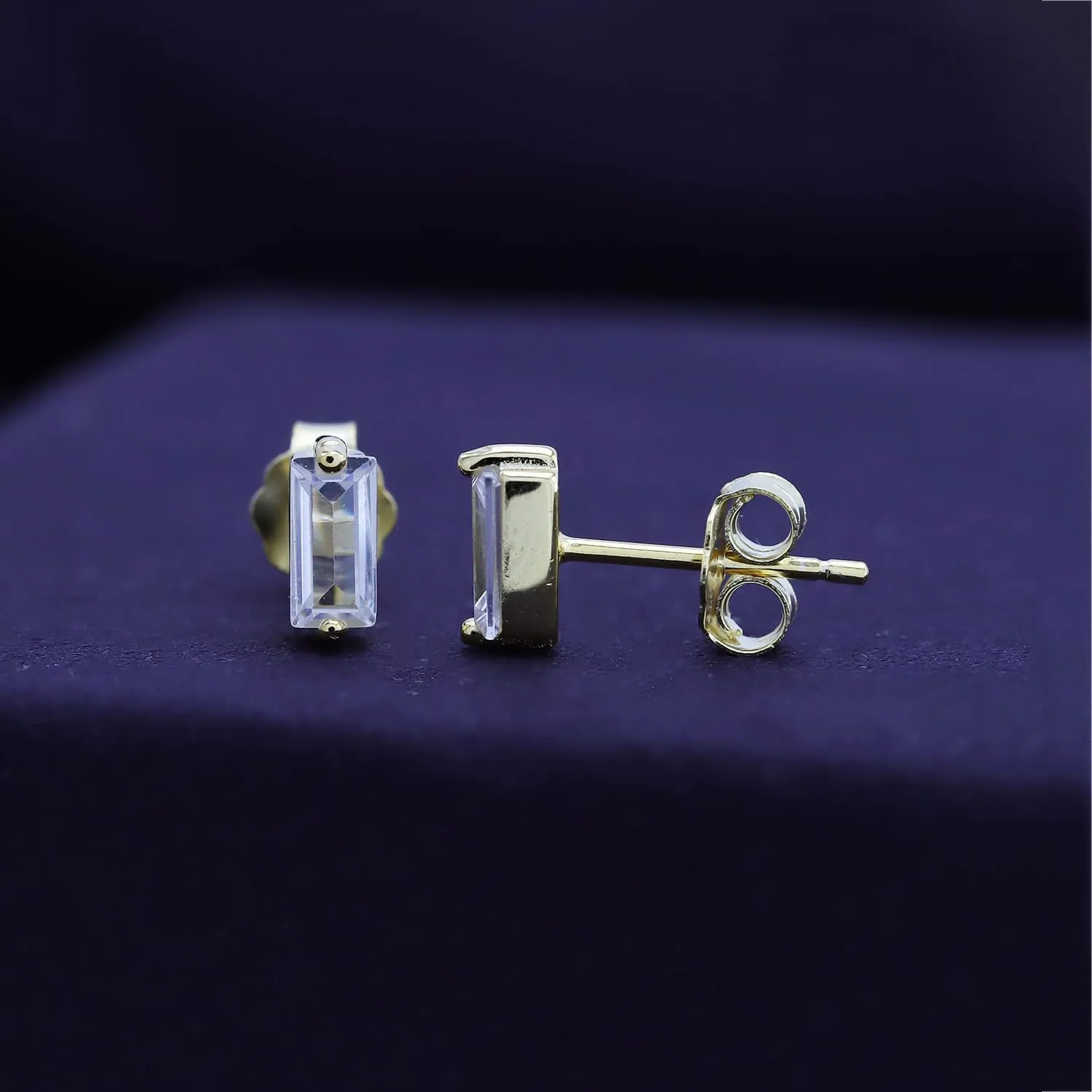 Solitaire Stud Earrings For Women, Baguette Cut White Cubic Zirconia Moissanite Or Lab Grown Diamond Ear Studs Push Back Earrings In 14K Gold Over Sterling Silver