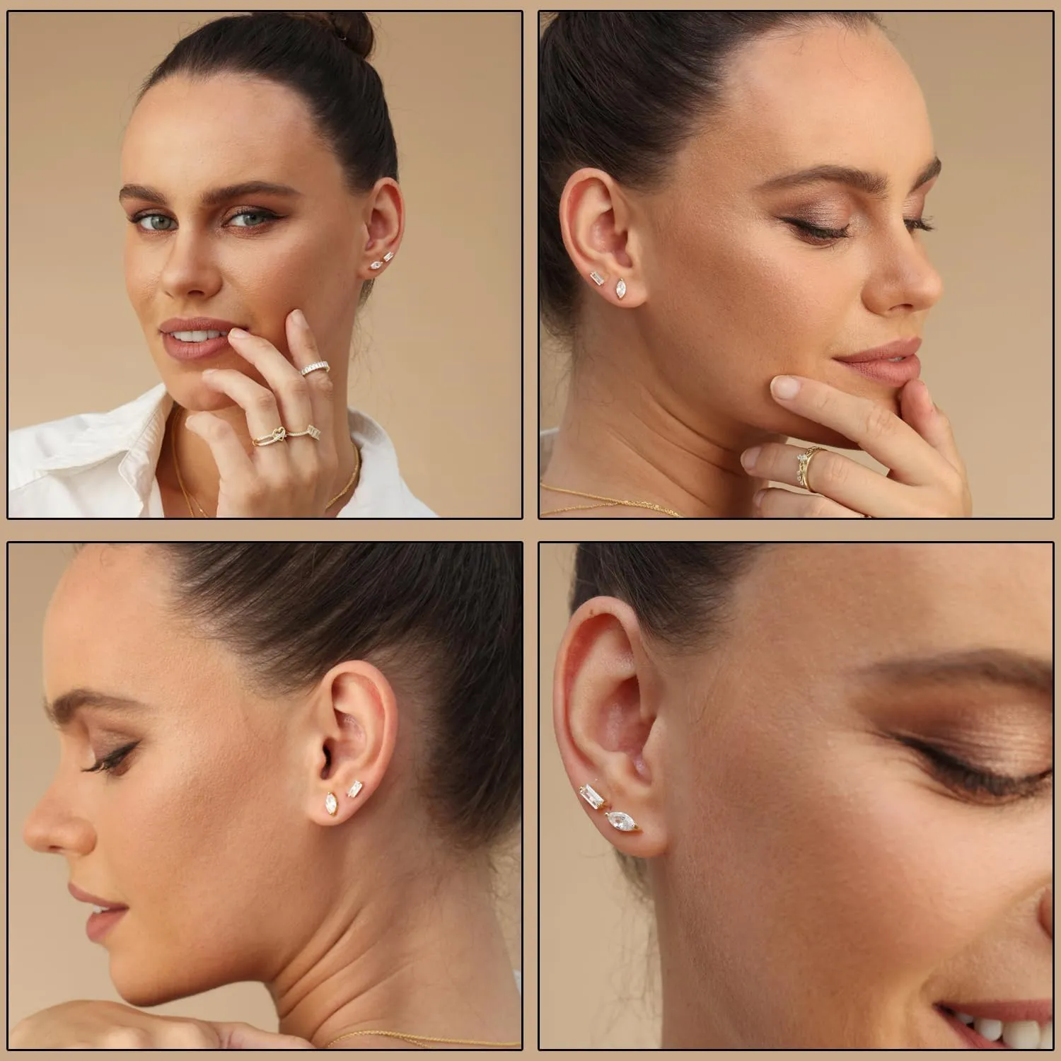Solitaire Stud Earrings For Women, Baguette Cut White Cubic Zirconia Moissanite Or Lab Grown Diamond Ear Studs Push Back Earrings In 14K Gold Over Sterling Silver