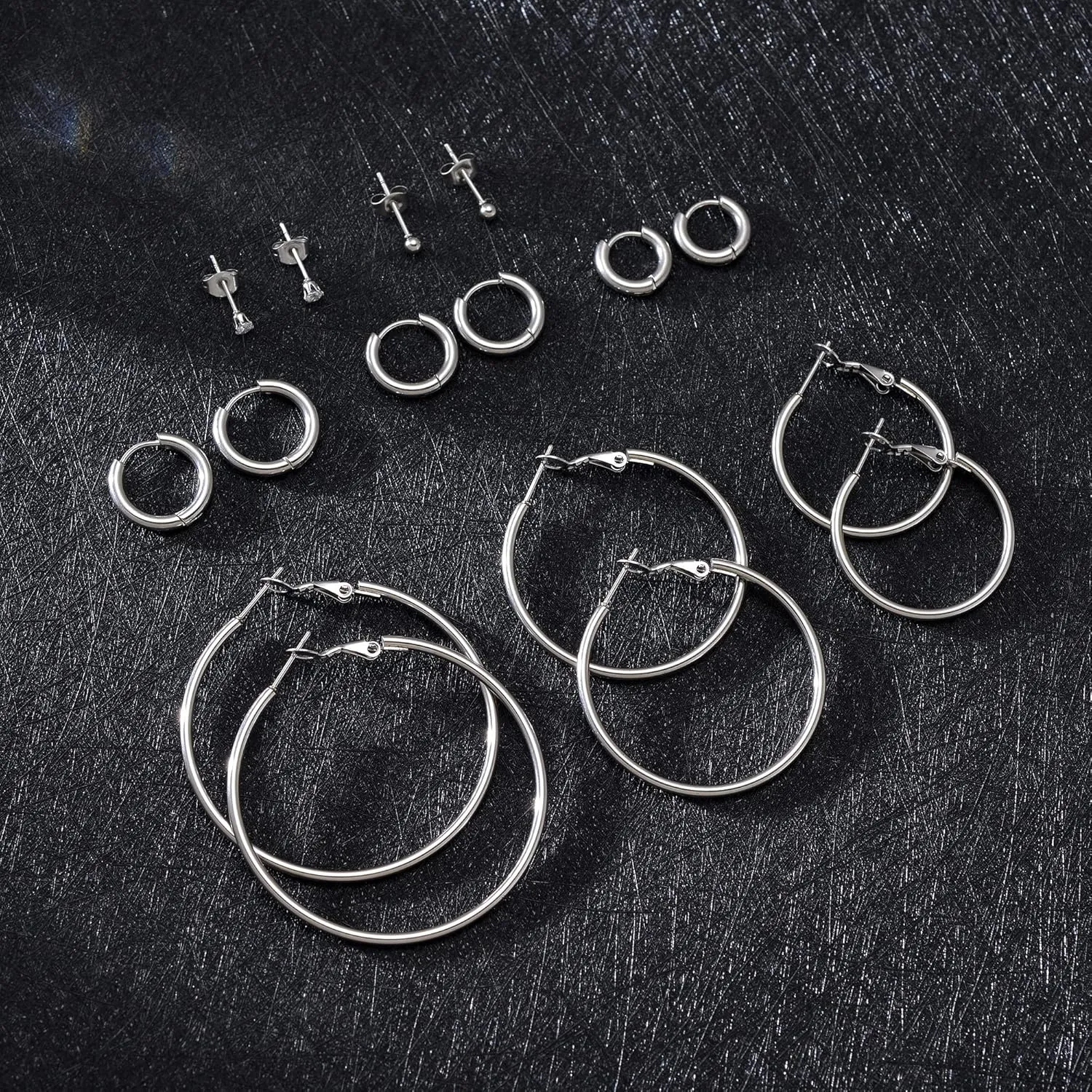 Stainless Steel Gold/Silver Plated Hoop Earrings for Women, Hypoallergenic 14k Gold Hoops Huggie Earrings Lightweight Cartilage Small CZ Ball Flatback Studs Earring Pack for Multiple Piercing