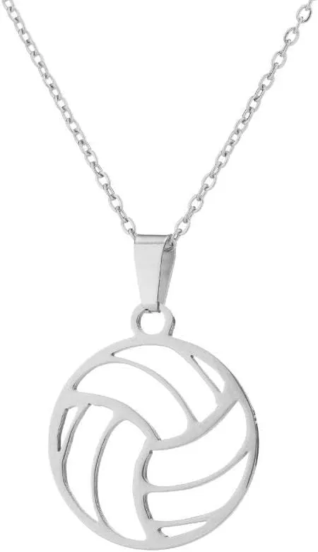 Stainless Steel Hollow Volleyball Pendant Necklace for Women Geometric Sports Necklaces Jewelry Gifts for Teen Girls Sport Lovers