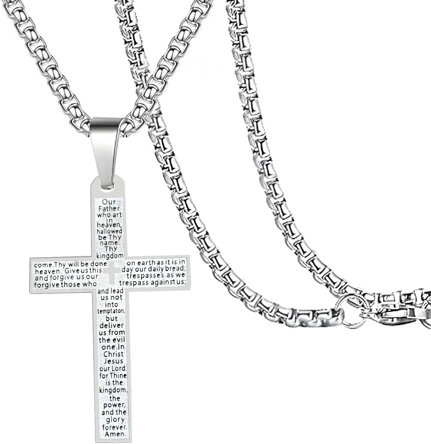 Stainless Steel Mens Womens Cross Necklace Lord's Prayer Pendant Jesus Christian Crucifix Bible Verse Charm Chain Choker Necklaces for Father Mother Easter Gifts