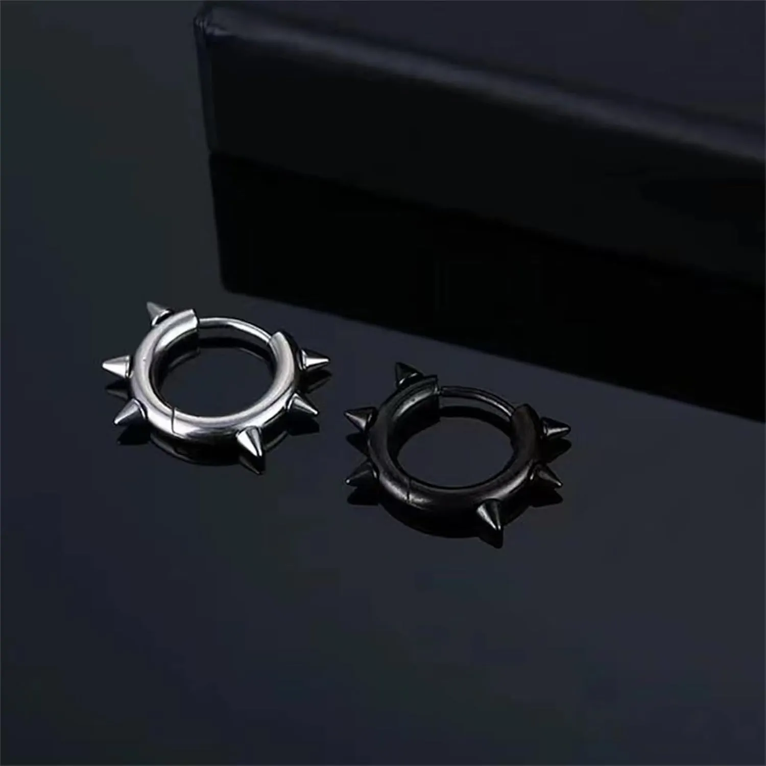 Stainless Steel Spike Hoop Earrings for Women Men Gold Silver Black Plated Punk Statement Gothic Rivet Awl Spike Circle Round Hypoallergenic Minimalist Huggie Hoop Earrings for Party Festival Jewelry Gifts