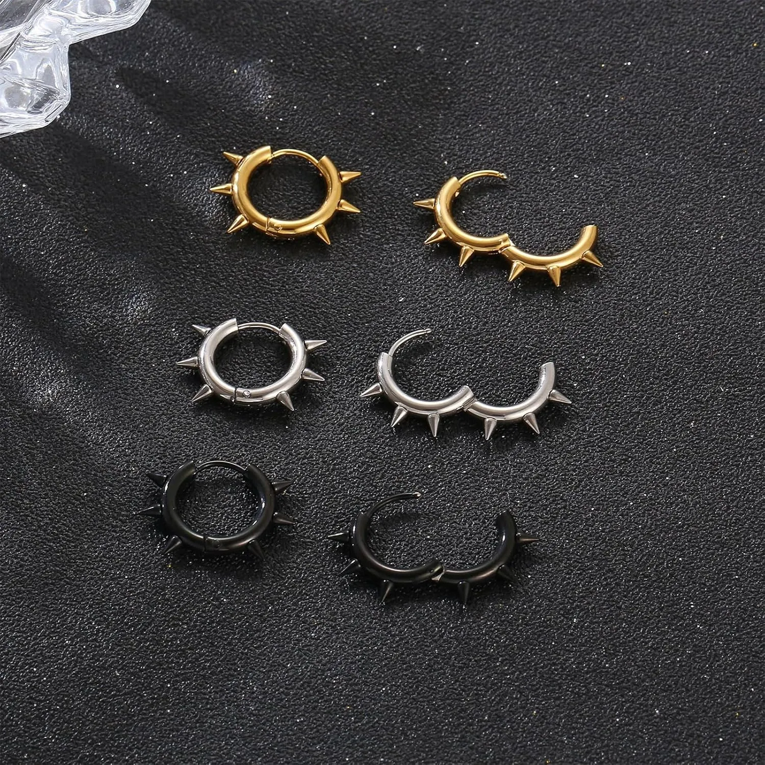 Stainless Steel Spike Hoop Earrings for Women Men Gold Silver Black Plated Punk Statement Gothic Rivet Awl Spike Circle Round Hypoallergenic Minimalist Huggie Hoop Earrings for Party Festival Jewelry Gifts