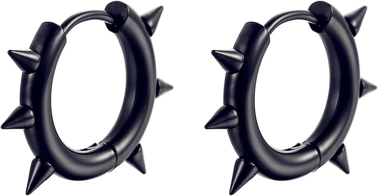 Stainless Steel Spike Hoop Earrings for Women Men Gold Silver Black Plated Punk Statement Gothic Rivet Awl Spike Circle Round Hypoallergenic Minimalist Huggie Hoop Earrings for Party Festival Jewelry Gifts