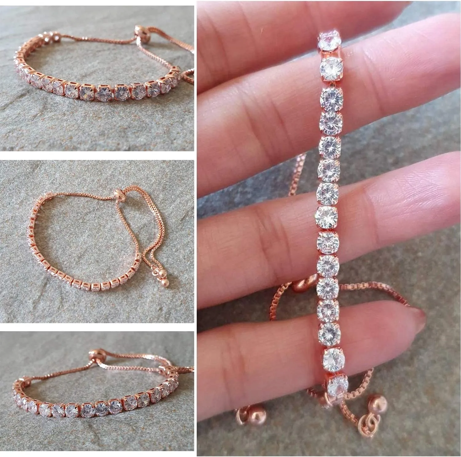 Starain 18K Gold Plated Tennis Bracelets for Women White Cubic Zirconia Bling Bracelet,Gold Copper Beaded Bracelet Cuff Bracelet Set