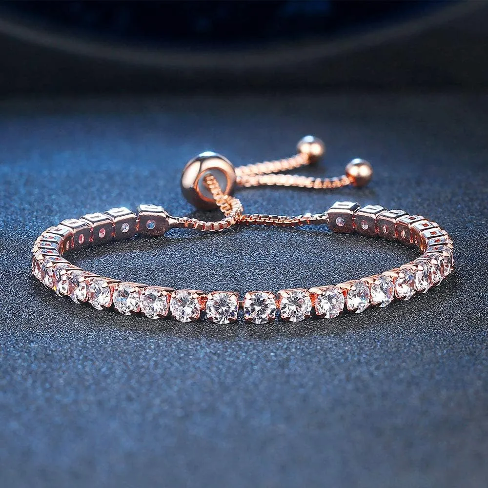 Starain 18K Gold Plated Tennis Bracelets for Women White Cubic Zirconia Bling Bracelet,Gold Copper Beaded Bracelet Cuff Bracelet Set