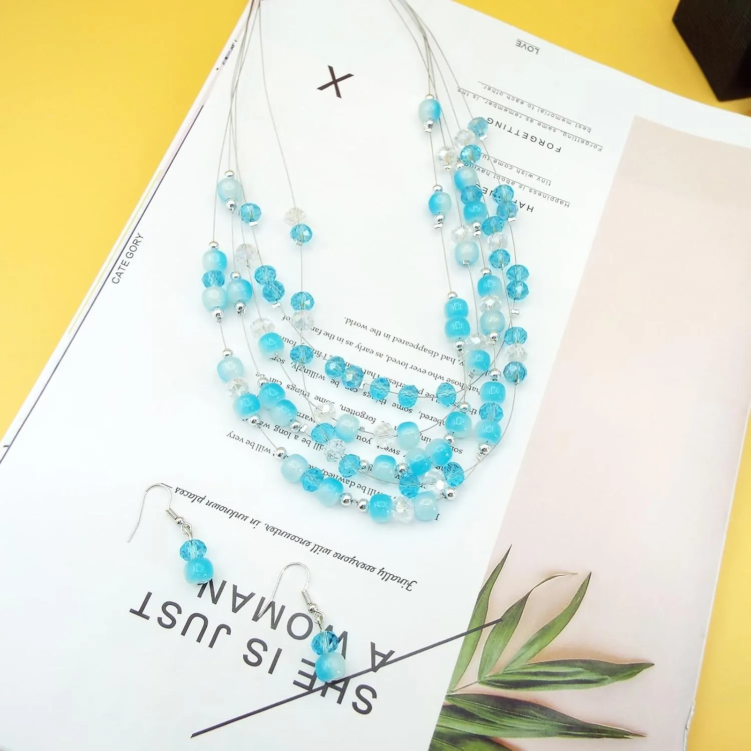Statement Necklace for Women, Layered Chunky Beaded Crystal Pearl Necklaces Colorful Multi-Layer Strand Necklace and Earrings Set Bridal Jewelry Set for Wedding Prom Jewelry Sets