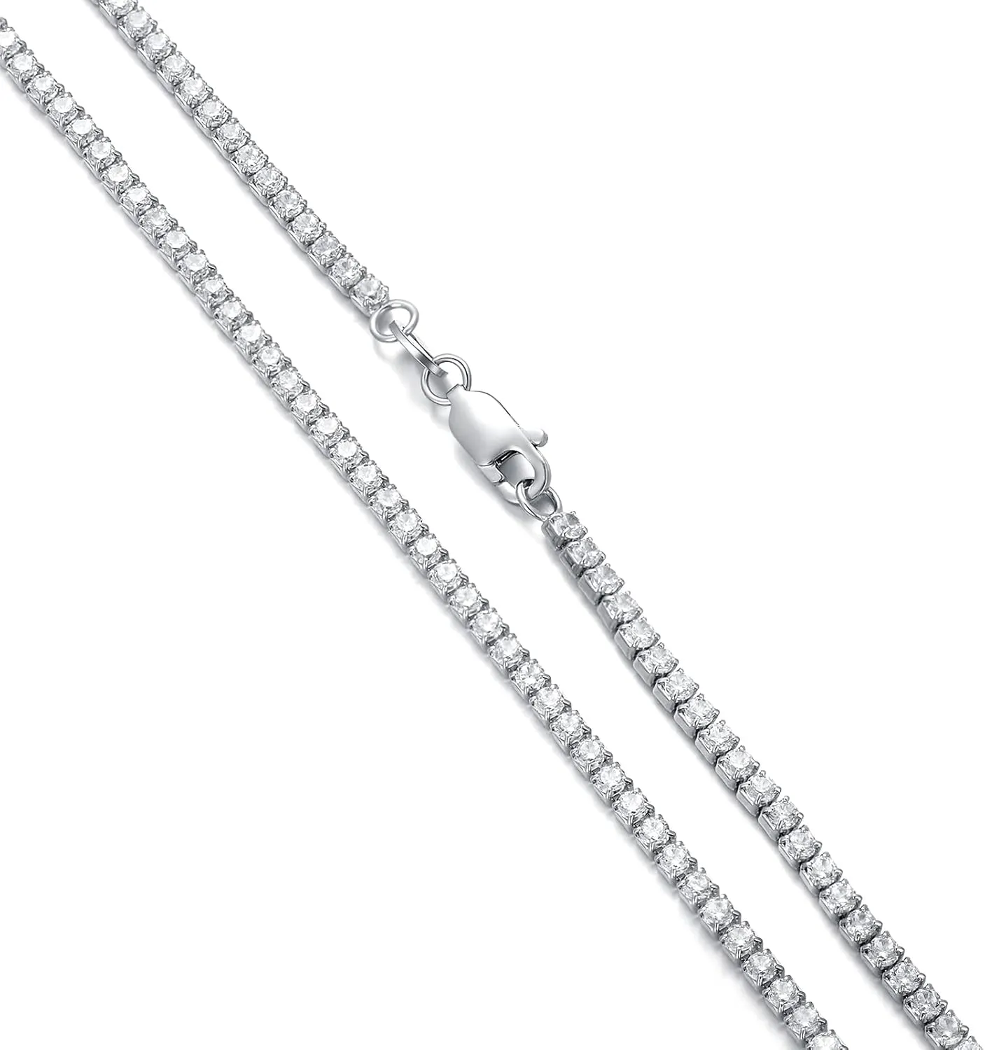 Sterling Silver Cubic Zirconia Tennis Necklace Simulated Diamond Cut Tennis Chain Necklaces Jewelry Gift for Women and Men 14, 15, 16, 18, 20, 22, 24, 26"