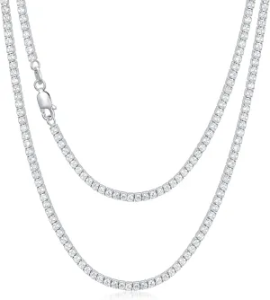 Sterling Silver Cubic Zirconia Tennis Necklace Simulated Diamond Cut Tennis Chain Necklaces Jewelry Gift for Women and Men 14, 15, 16, 18, 20, 22, 24, 26"