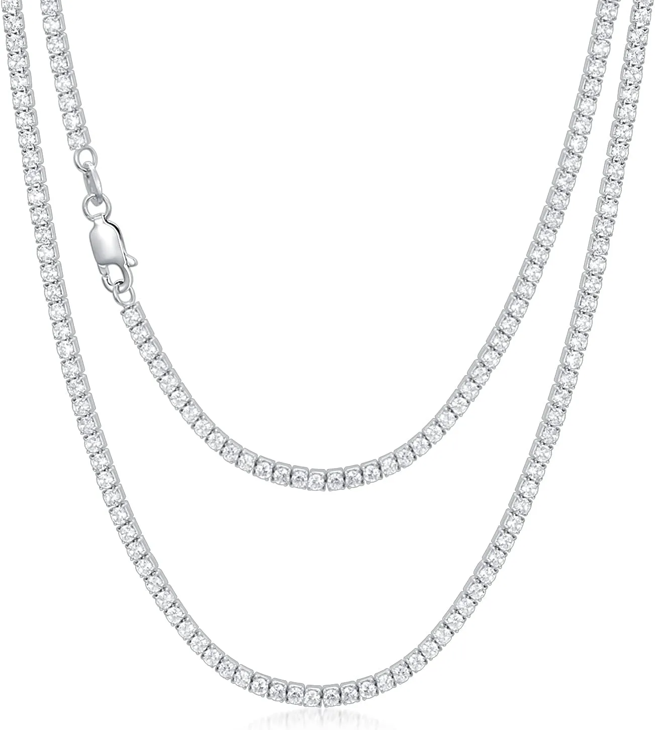 Sterling Silver Cubic Zirconia Tennis Necklace Simulated Diamond Cut Tennis Chain Necklaces Jewelry Gift for Women and Men 14, 15, 16, 18, 20, 22, 24, 26"