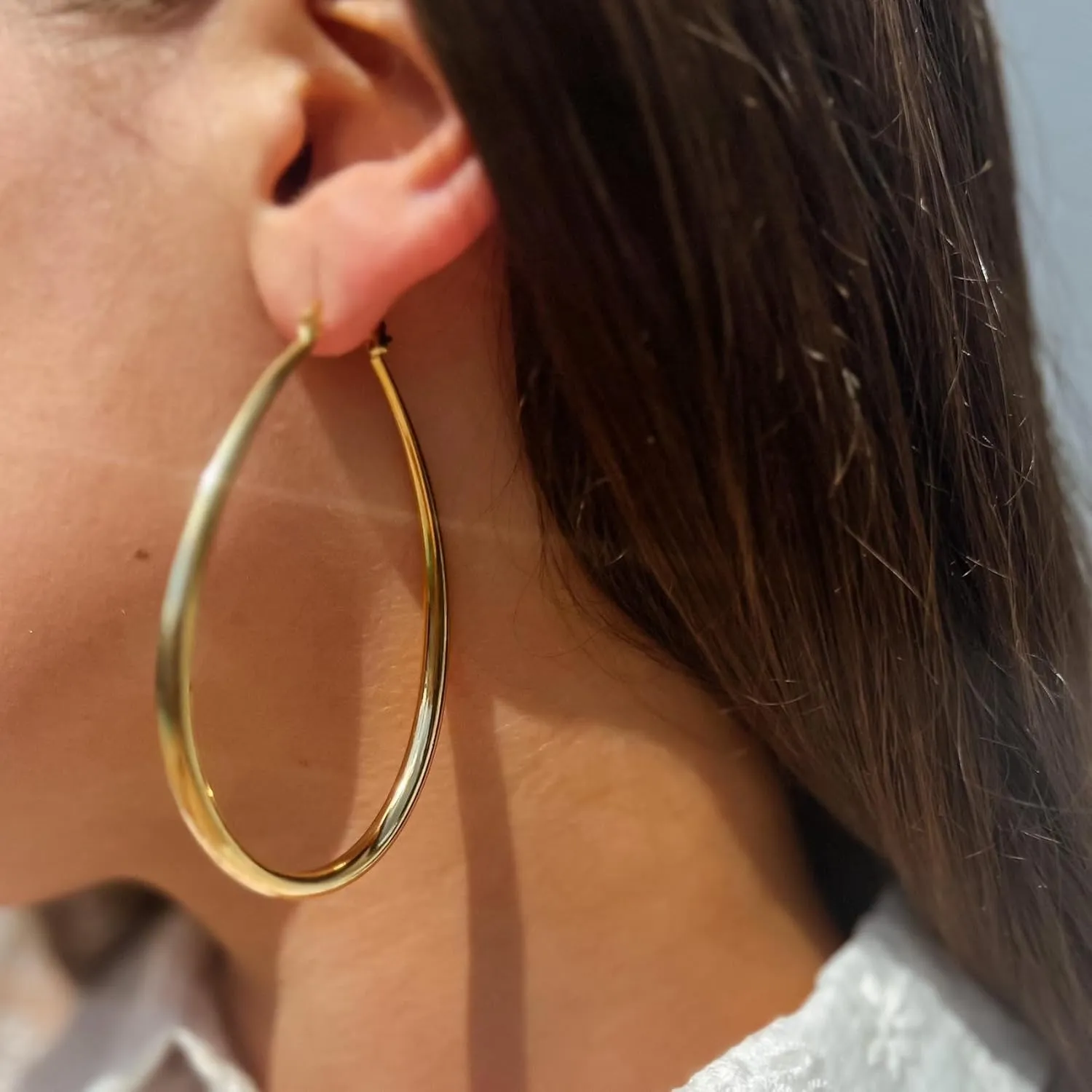 Sterling Silver Hoop Earrings,Oval Gold Hoop Earrings for Women Hypoallergenic Big Teardrop Hoop Earrings Diamond-Cut Large Gold Chunky Hoops for Womens 925 Sterling Silver Earrings 55/75/85mm