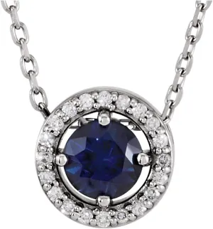 Sterling Silver Round Shape Imitation Emerald and .05 cttw Diamond Halo-Style Necklace Fine Jewelry for Women Gifts for Her (G-H, I1, 8.4mm), 16"