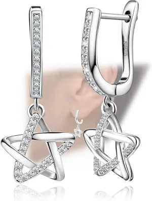 Sterling Silver Star Earrings for Women - Hypoallergenic Star-Shaped Hoop Earrings Cubic Zirconia Lightweight Hollow Stars Loop Earrings for Sensitive Ears Gifts for Birthday Christmas