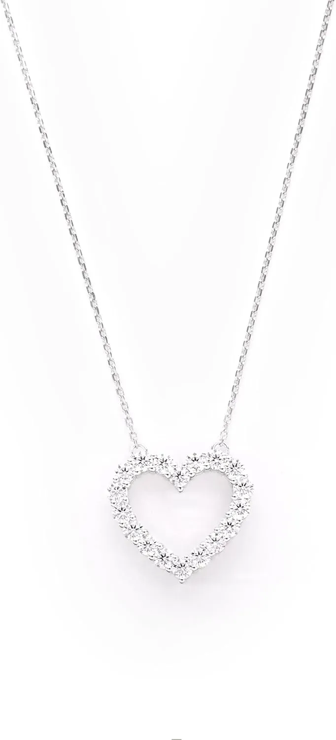 STORYJEWELLERY Heart Necklaces for Women, 925 Sterling Silver Heart Pendant, Dainty Cubic Zirconia Love Necklace for Women, Cute Jewelry